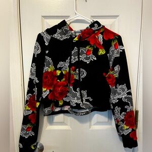 Floral Rose Cropped Hoodie